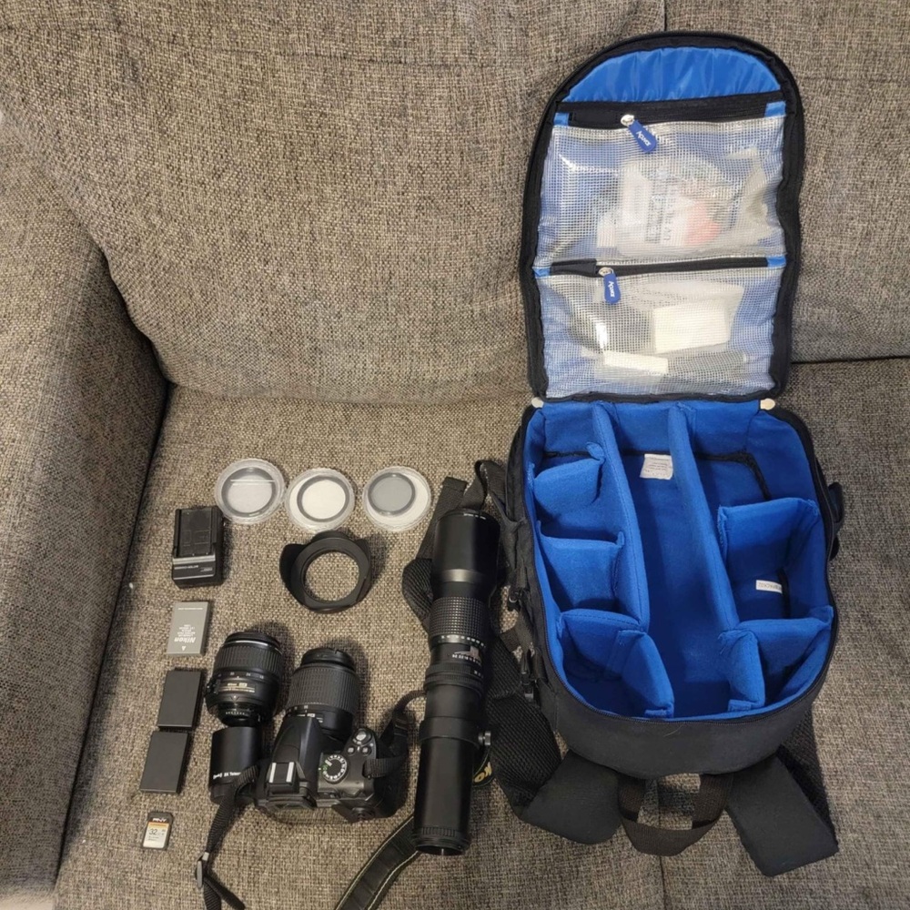 Camera Kit with Black and Blue Bag
